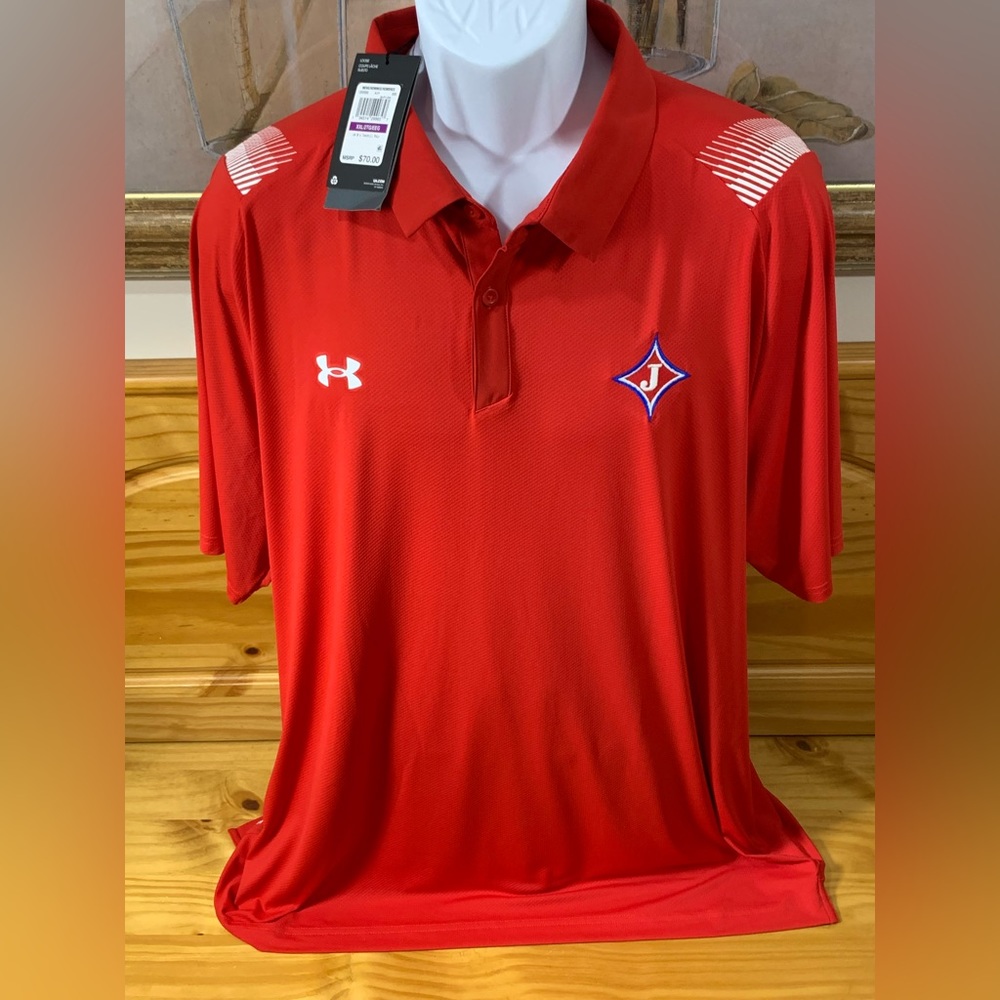 NEW Under Armour Iso-Chill Mens Polo Golf Shirt 2XL Red White Logo UA  NWT
